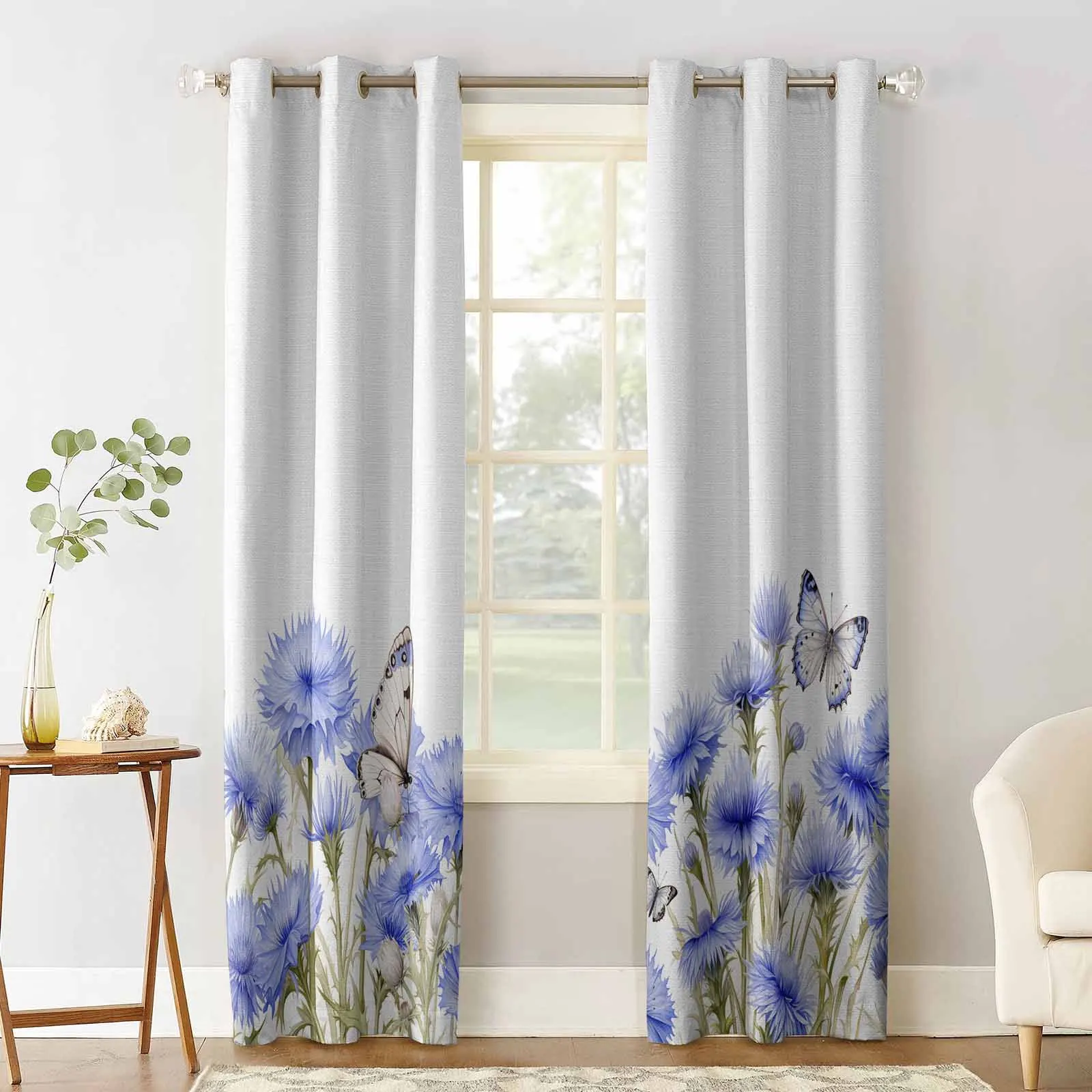 Country Spring Flowers Butterfly Window Curtains for Living Room Kitchen Curtain Bedroom Decorative Window Treatments