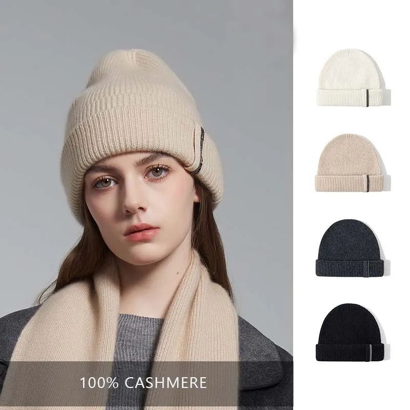 Cashmere Beanies Hat Women Men Beads Embellished Knitted Cap Bonnets
