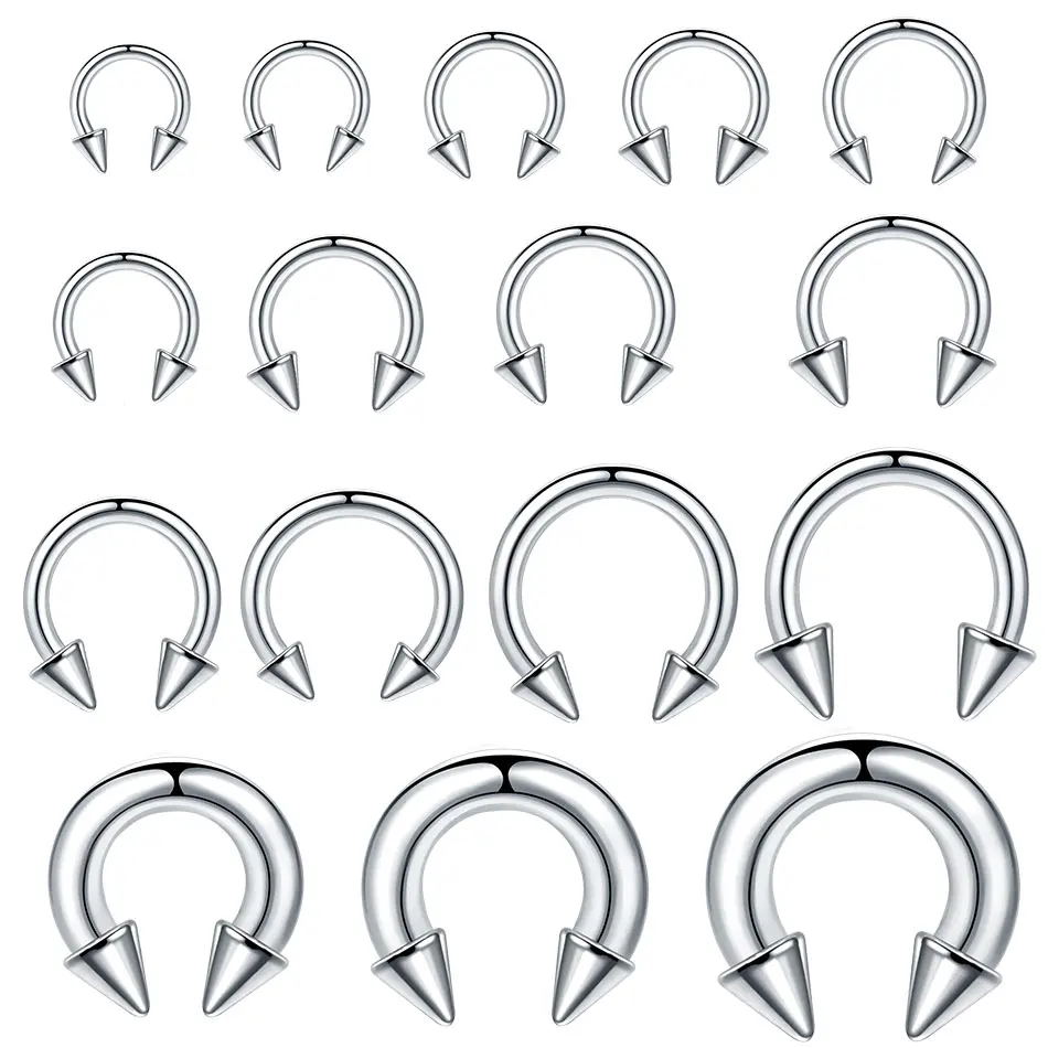 1PC Stainless Steel Big Size Horseshoe Ring Nose Hoop Piercing with Spikes Large Gauge Piercings Ear Expander Septum Piercing