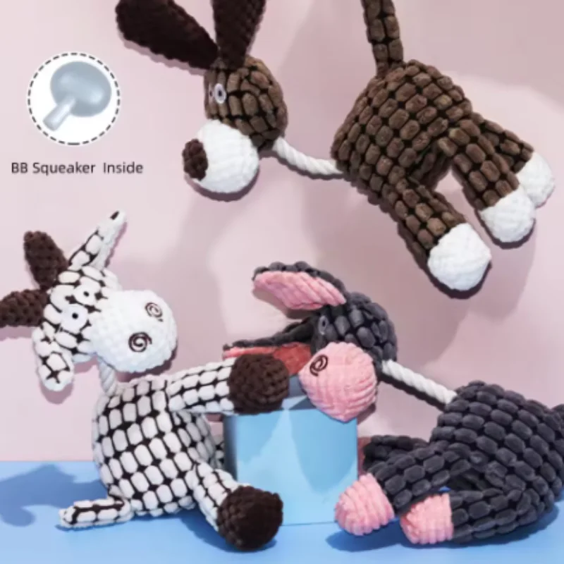 Interactive Pet Toy for Dogs And Cats Grey Brown Cotton Rope Donkey Plush Sound Making Toy Creative Bite Training Toy for Pets