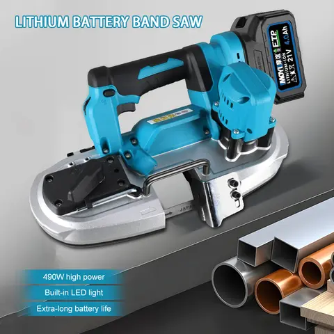 21V Brushless Electric Band Saw Handheld Portable Electric Saw Lithium-ion Cordless Band Saw for Cuts Metal Wood