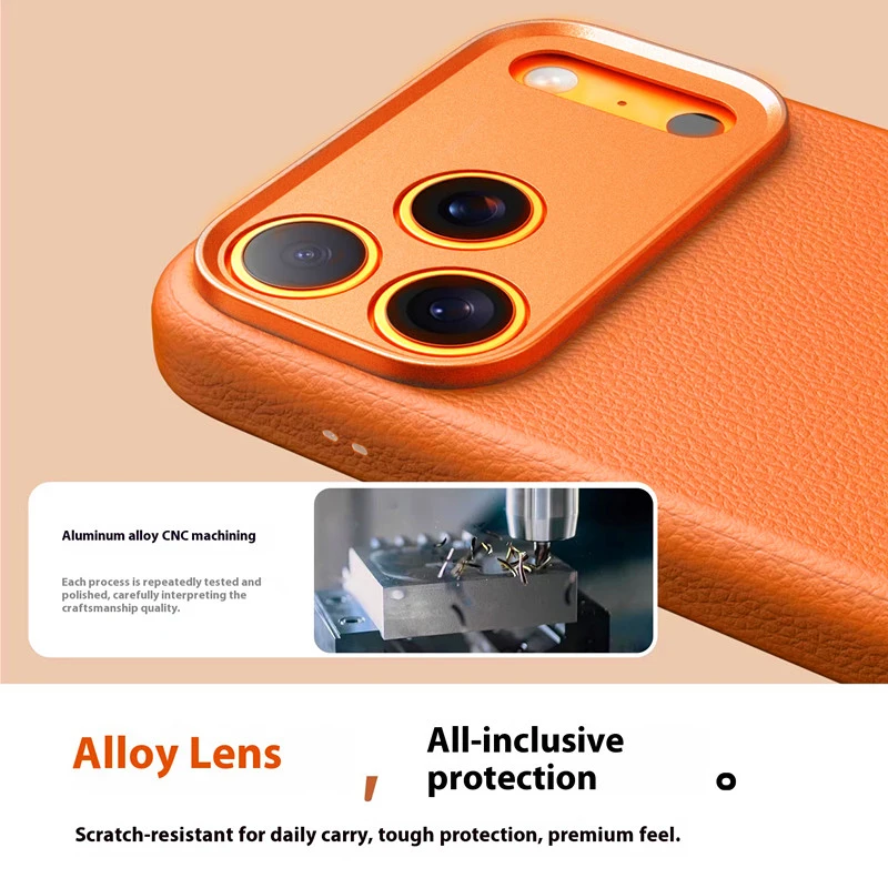 حافظة جلدية ذكية من جلد البولي يوريثان بزر AI لهاتف iPhone 17 Pro max، غطاء معدني رفيع للغاية بلون أساسي للشحن المغناطيسي #4