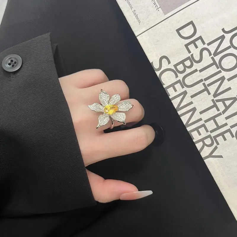 925 sterling silver live streaming same high-end flower ring, niche design, romantic and sweet temperament ring for women