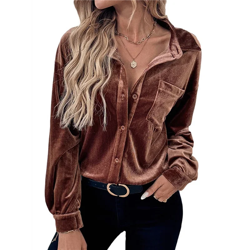 

NEW-Women's Winter Long Sleeve Velvet Cardigan Button Casual Tops Shirt Ladies Tops