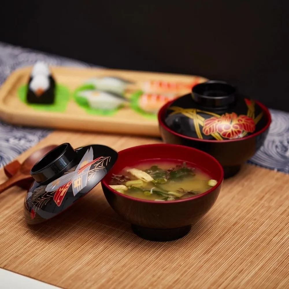 New With Lid Miso Soup Bowl Double Color Maple Leaf Soup Bowl with Lid Soup Container Japanese Flower Bowl Dining Accessories