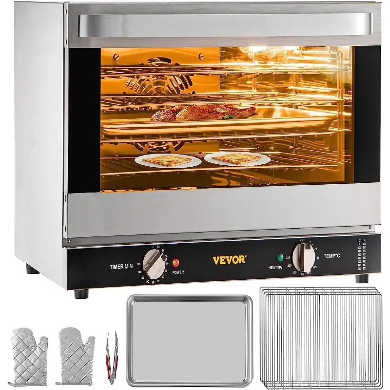 VEVOR Commercial Convection Oven, 66L/60Qt, Half-Size Conventional Oven Countertop, 1800W 4-Tier Toaster w/Front Glass Door