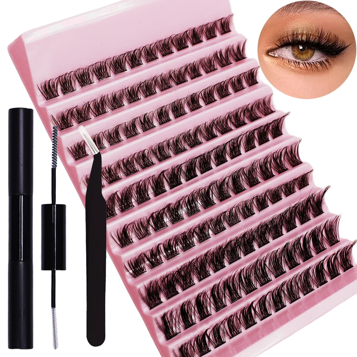 120 יחידות מתקן ריסים אישי D Curl ערכת הארכת ריסים עם מדבקת ריסים וחומר איטום מתקן ריסים ומרכך ריסים