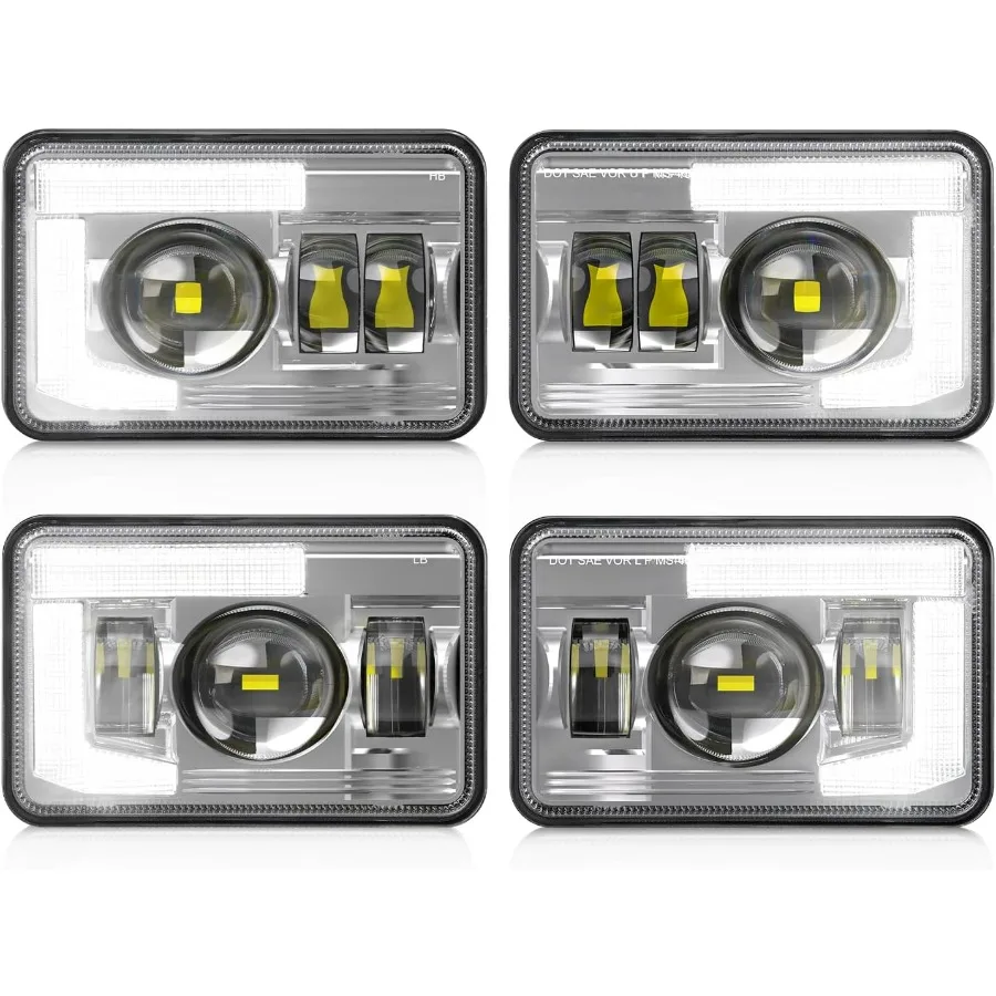 

4x6 LED Headlights with DRL Hi Lo Beam Separately DOT Approved Rectangular Headlamps Replacement for Heavy Duty Trucks and Comm
