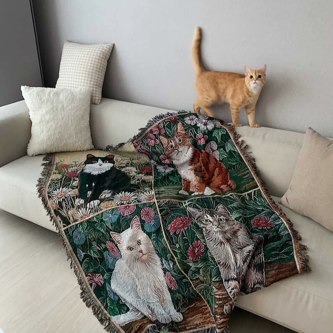 England Blue Blankets for Sofa Jacquard Cat Blanket Knitted Throw Sofa Blanket Bedspread Sofa Cover Tapestry Dropshipping