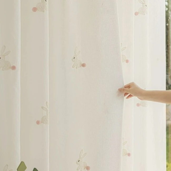 Embroidered Cute Rabbit Fashion Paradise Cartoon Rabbit Translucent Customized Human Cotton and Linen Breathable Sheer Window