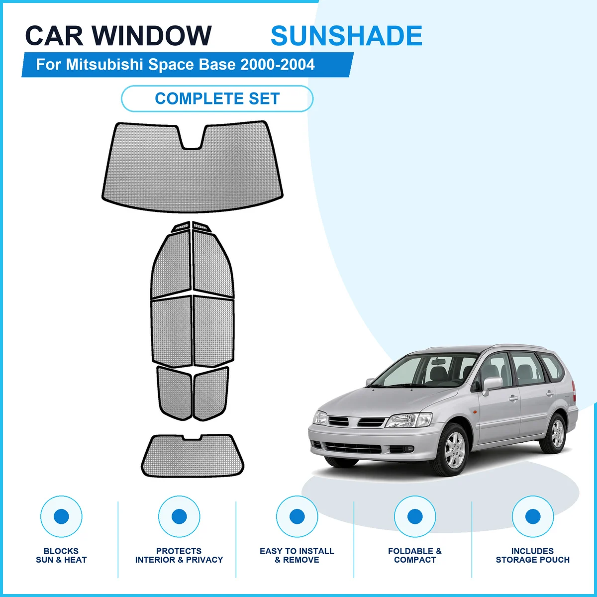 For Mitsubishi Space Base 2000-2004 Custom Full Set Window Sunshades Aluminum Foil Suction Cup Anti UV Privacy