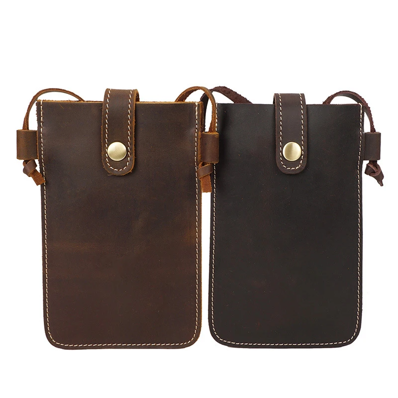 

Handmade Leather Mobile Phone Bag Snaps Retro Mobile Phone Card Bag Crazy Horse Leather Mobile Phone Bag Men And Women Handbag