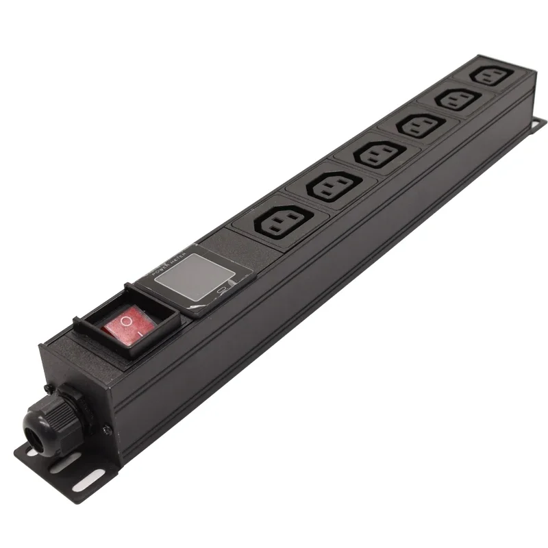 

PDU Power Strip Network Cabinet Rack 16A Electric 6 C13 Outlet design with switch Ammeter display Aluminum alloy Socket