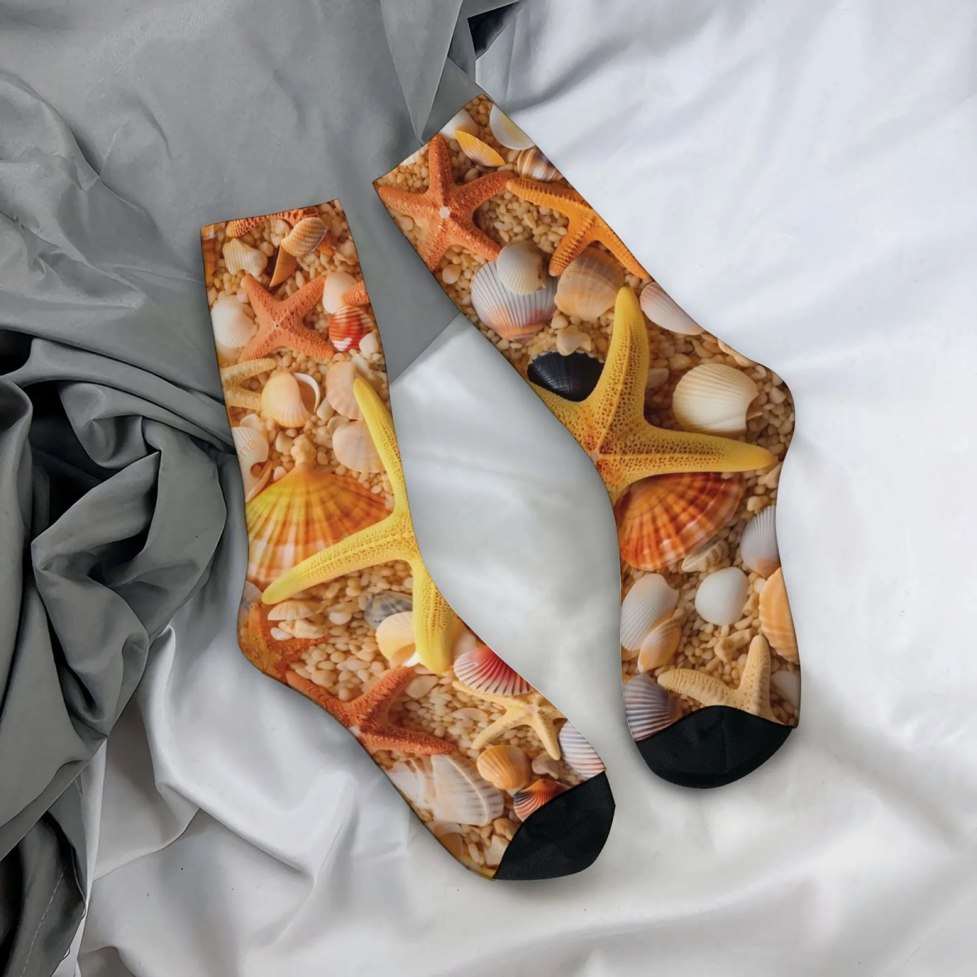 Harajuku Retro Beach Shell-Collecting Print Men's Socks - Novel Street Style Funny Hip Hop Ocean Theme Casual Socks - Party Gift