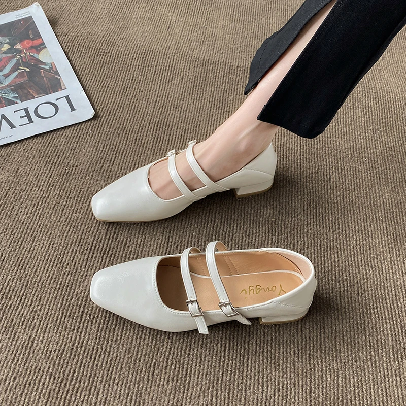 ماري جين أحذية للنساء ربيع جديد الضحلة كعب سميك حذا فردي للسيدات لينة ومريحة أحذية الزفاف الباليه Zapatos Mujer