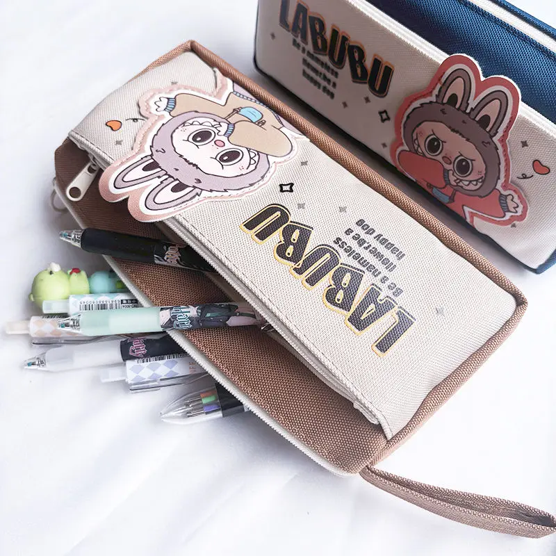 Dulce niños MINISO Anime Kawaii Labubu bolsa de bolígrafos de gran capacidad lindo estuche escolar de dibujos animados regalos encantadores para niños