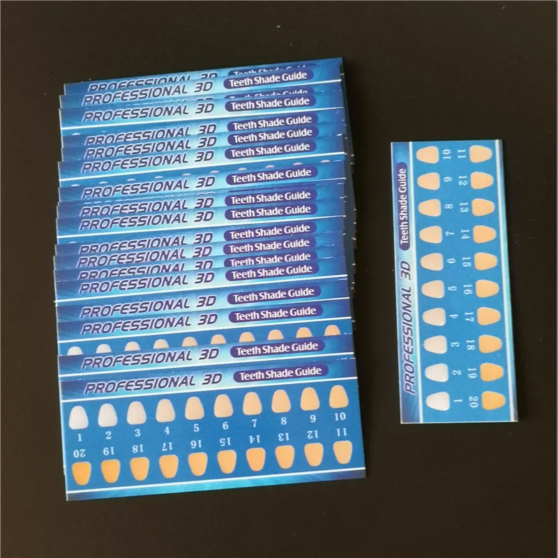 100pcsTeeth Whitening Paper Shade Guide,DENTAL 3D Shade Guide/20colors,Tooth Whitening Shade Guide
