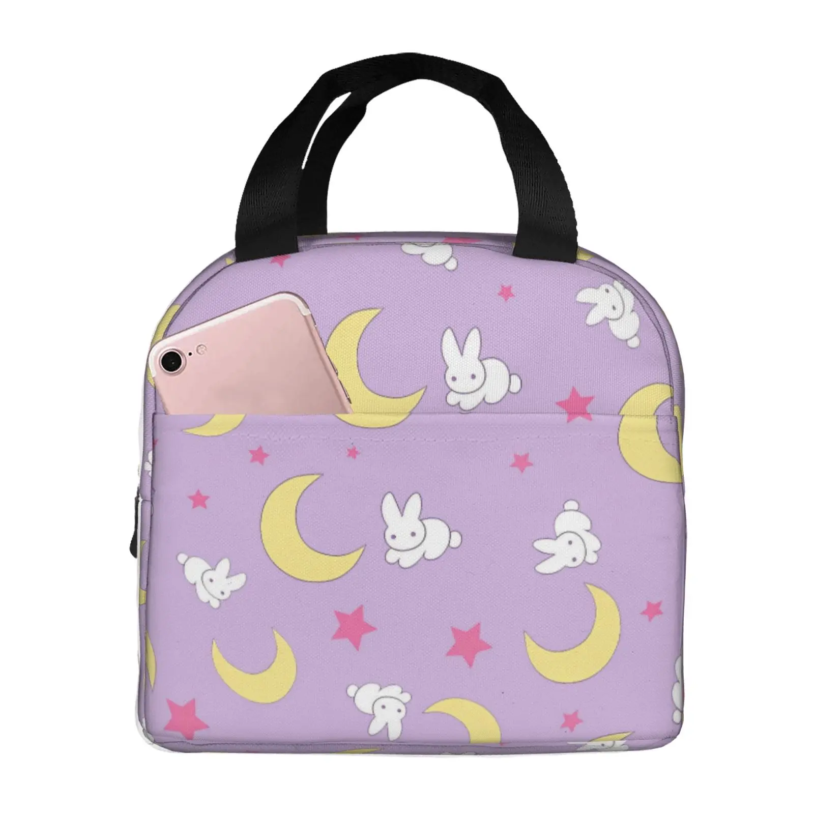 Rabbit of The Moon Pink Pattern Lunch Bag Insulated Bento Box Lunch Tote Leakproof Picnic Bags Thermal Bag for Woman Girl School