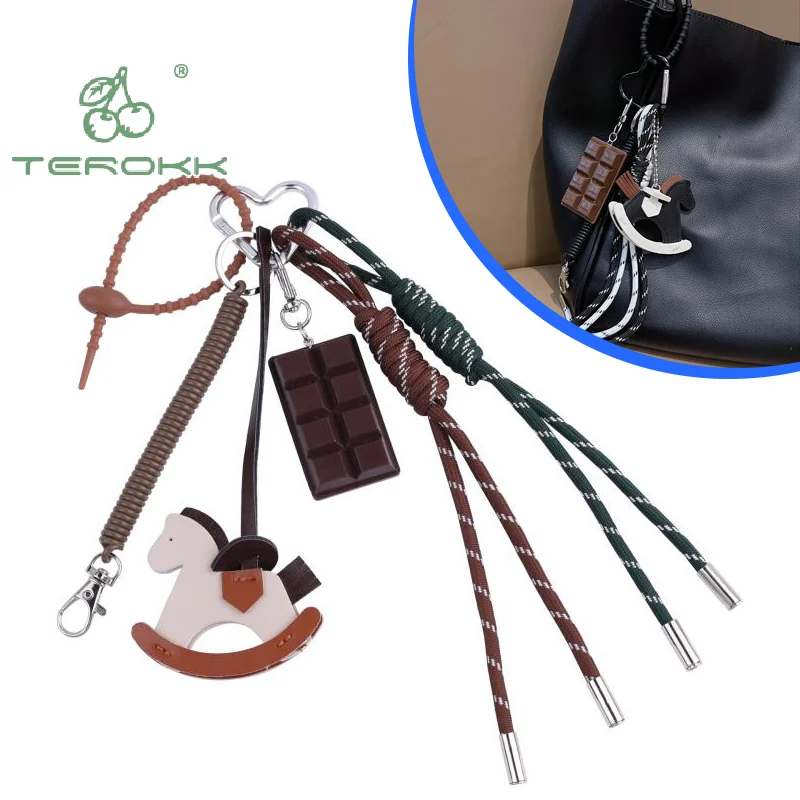 Шоколадная плетеная веревка, украшение для сумки, брелок, троянская лошадь, сердце, вишня, подвеска для телефона, сумка, рюкзак, подвески, аксессуары