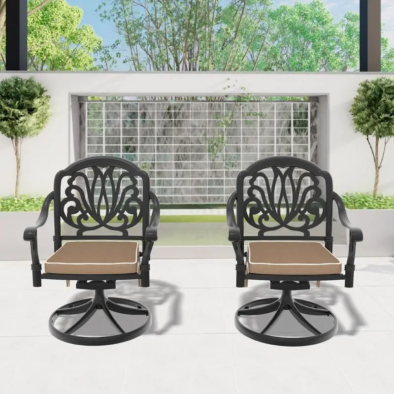 Set of 2 Swivel Patio Chairs, Cast Aluminum Frame with Cushions in Assorted Colors