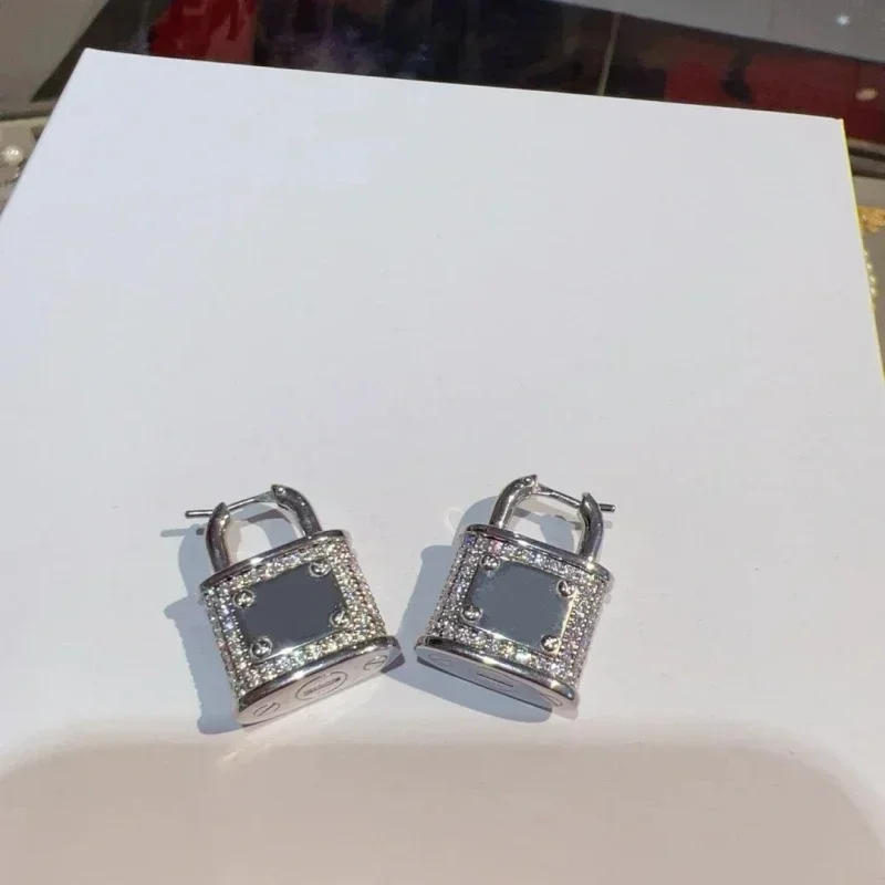 S925 Sterling Silver Nanjing Lock Earrings and  for Women's High-end Ins