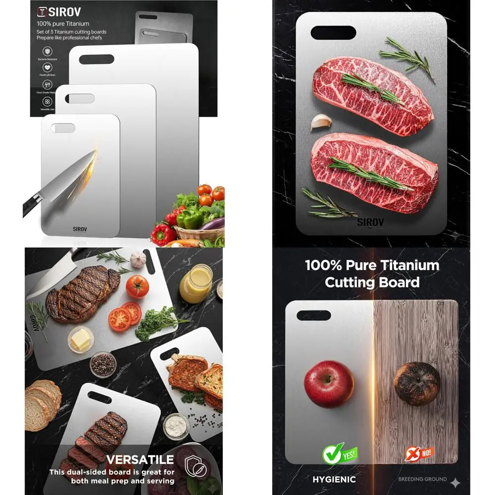 

Pure Titanium Food Grade Cutting Board - Non-Toxic, Dishwasher Safe, Kitchen Chopping Board for Healthy Food Preparation
