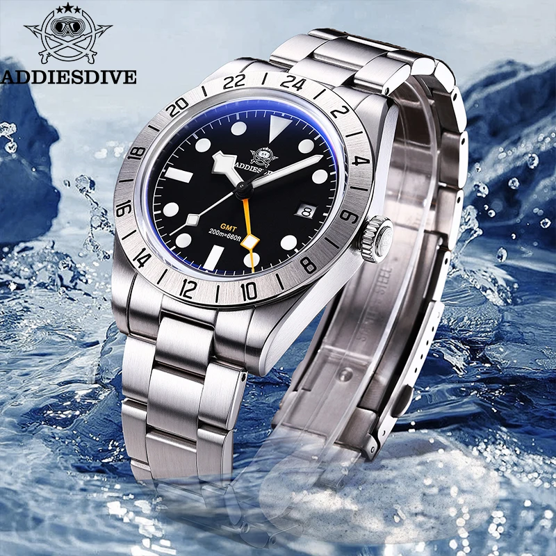 ADDIESDIVE Top Brand 39mm Quartz GMT Watches 20Bar Waterproof Luminous Bubble Mirror Sport Glass Watch for Men Relogio Masculino