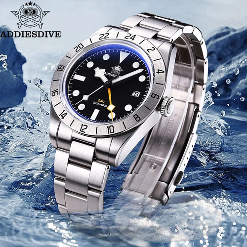 Imagen 2 del producto ADDIESDIVE marca superior 39mm relojes de cuarzo GMT 20Bar impermeable luminoso espejo de burbuja reloj deportivo de cristal para hombres reloj Masculino
