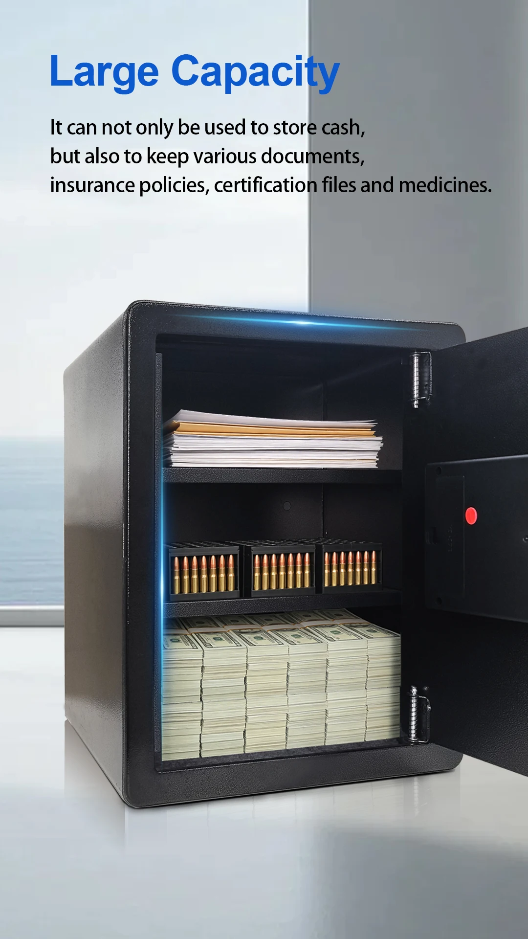 Home Safe Deposit Box Secure Storage for Cash, Jewelry & USD Documents Anti-Theft Piggy Bank & Home Security Safe for Valuables & Important Papers – Reliable Personal Safe to Protect Your Valuables Digital Lock Safe Decor Electronic Wall Ornaments Fa