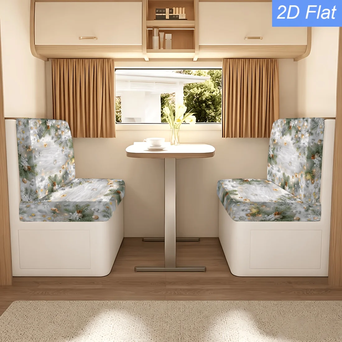 2pcs Christmas white wood grain snow fir branch gold and silver ball pattern elastic caravan sofa cover