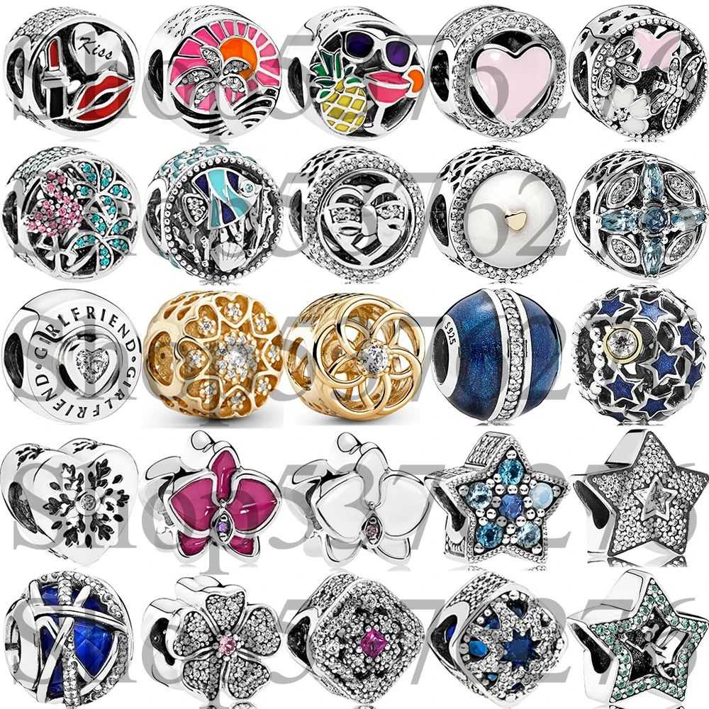 

925 Sterling Silver Bead White Orchid Flower Tropical Sunset Summer Fun Charm Fit Fashion Women Bracelet Bangle Gift DIY Jewelry