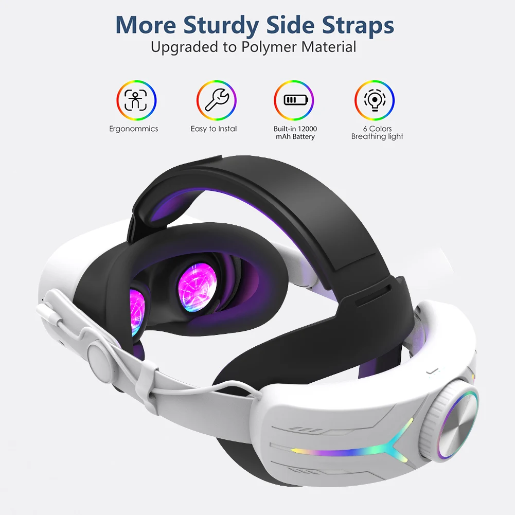 Adjustable RGB Head Strap 6000mAh Battery Extend VR Playtime VR Accessories Strap Enhanced Support and Balance for Meta Quest 3S