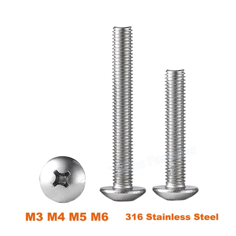 2-20pcs M3 M4 M5 M6 316 Stainless Steel Cross Recessed Truss Phillips Mushroom Big Flat Head Screws Pan Bolts Machine Screw