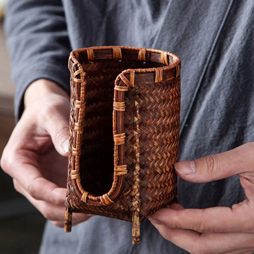 

Бамбуковый органайзер для чайных чашек: винтажная корзина-подставка для чашек для чайной церемонии, офиса, чайной комнаты, контейнер для хранения