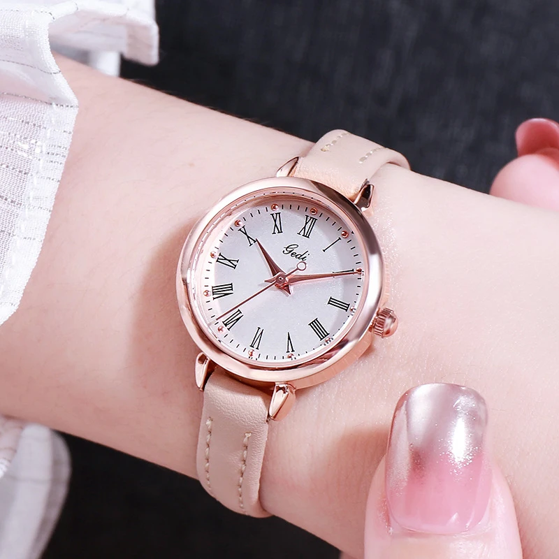 Classic Fashion Ladies Watches Small Roman Dial Women's Wristwatch Leather Band Quartz Watch Girls Clock Gift Versatile Student