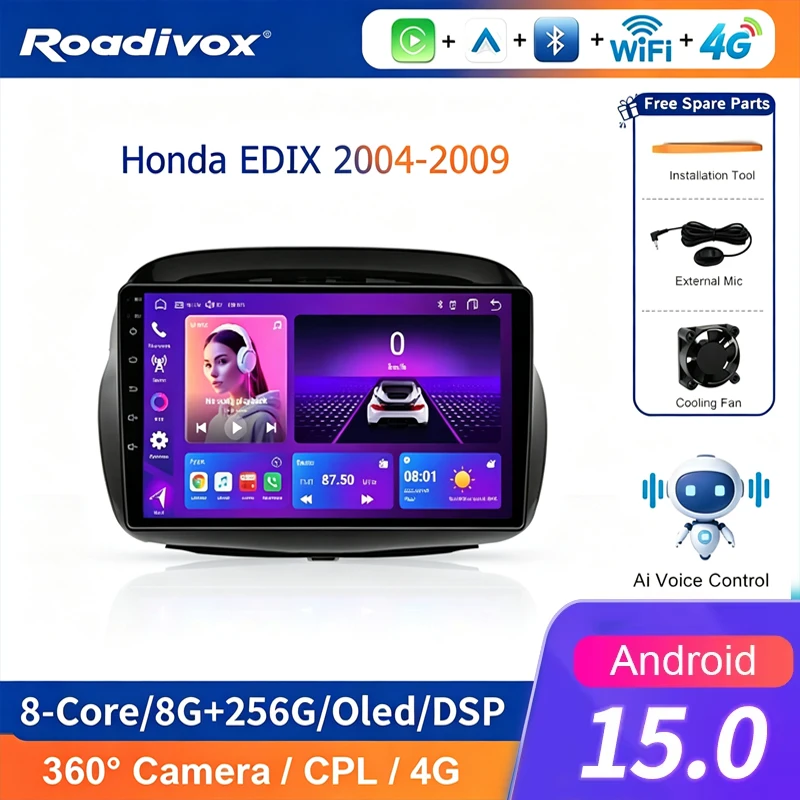 AI voice Android Car Radio Multimedia player for Honda EDIX 2004 2009GPS Navigation Stereo Screen Video Tape Recorder Carplay