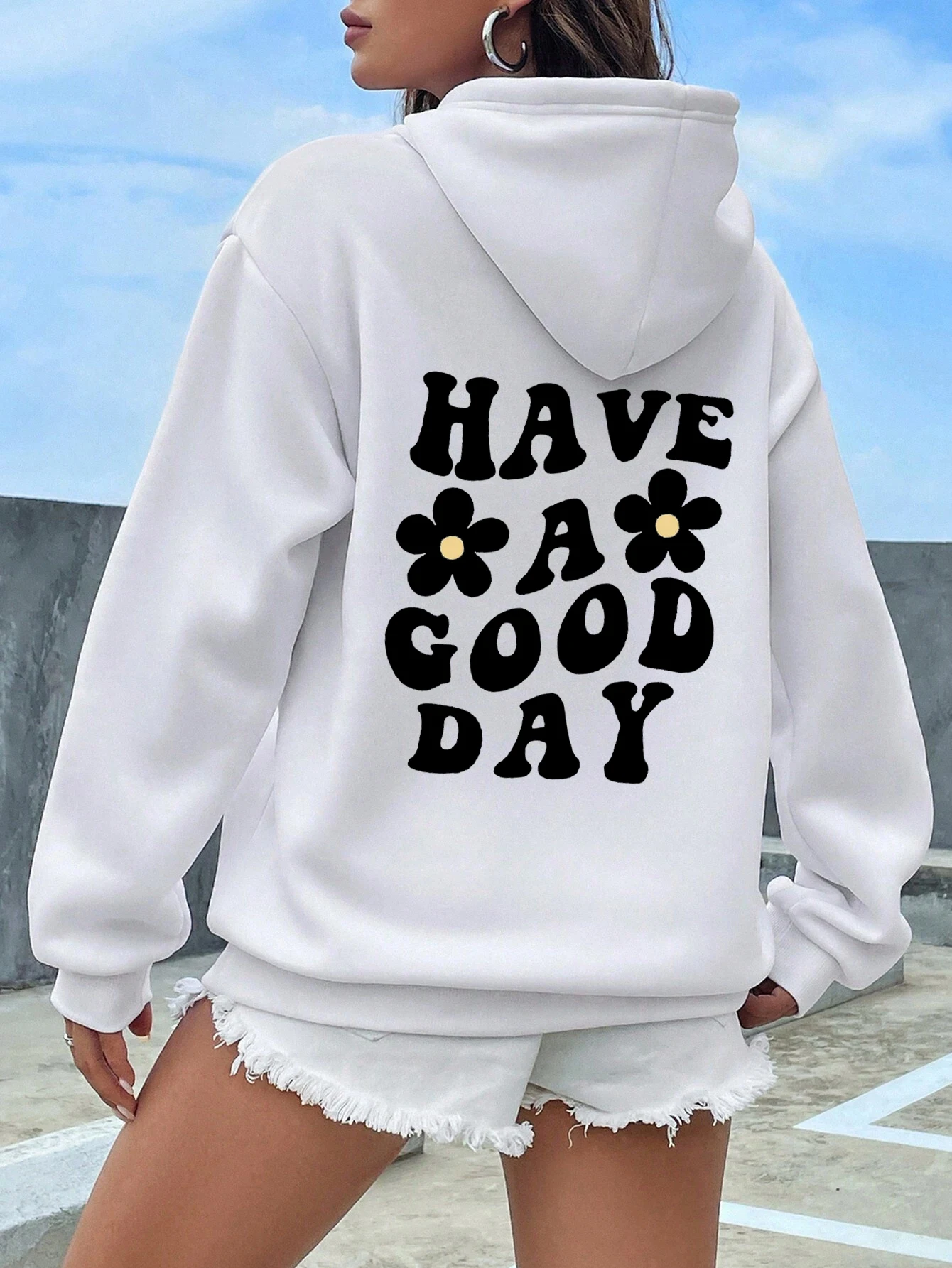 Not in the Mood Back Letter Printed Women\'s Hoodie Drawstring Women\'s 2024 Autumn/Winter Hoodie High Street Fashion Women\'s Wear