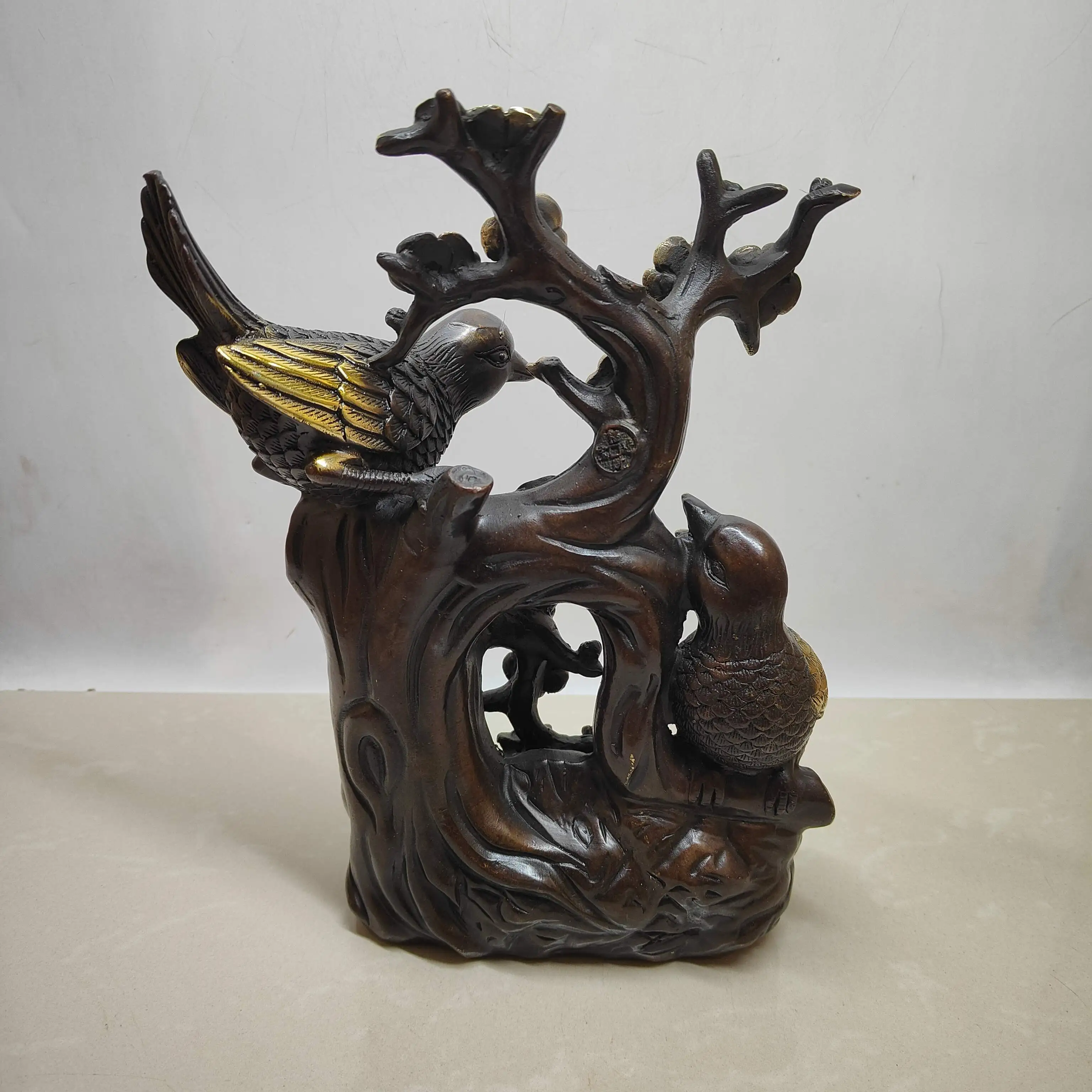A decorative piece featuring magpies perched on plum blossoms, symbolizing good fortune and wealth.Free shipping