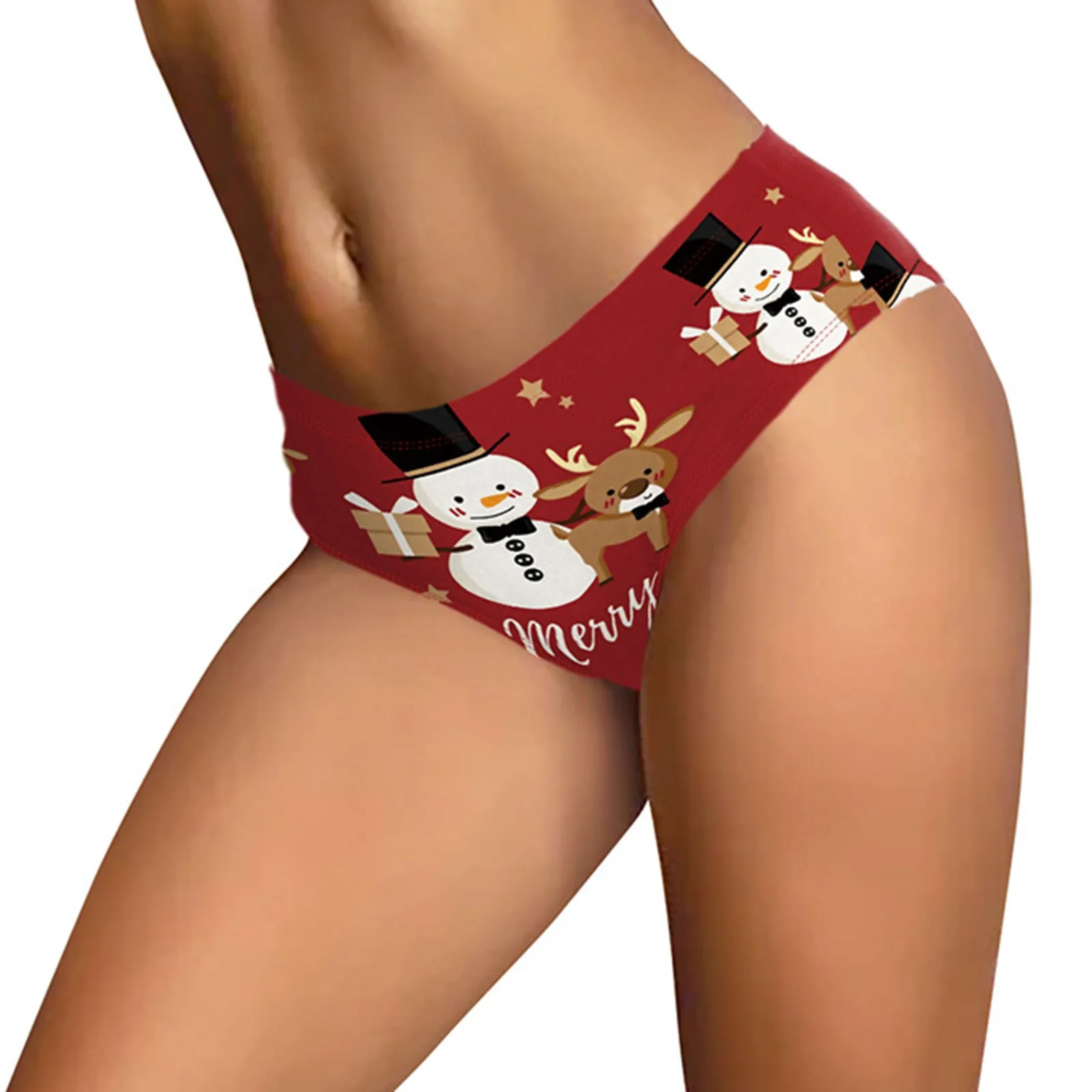 Women Christmas Panties Santa Claus Snowman Elk Printed Briefs Underwear Lingerie Xmas Reindeer Underpants Sexy Pantys