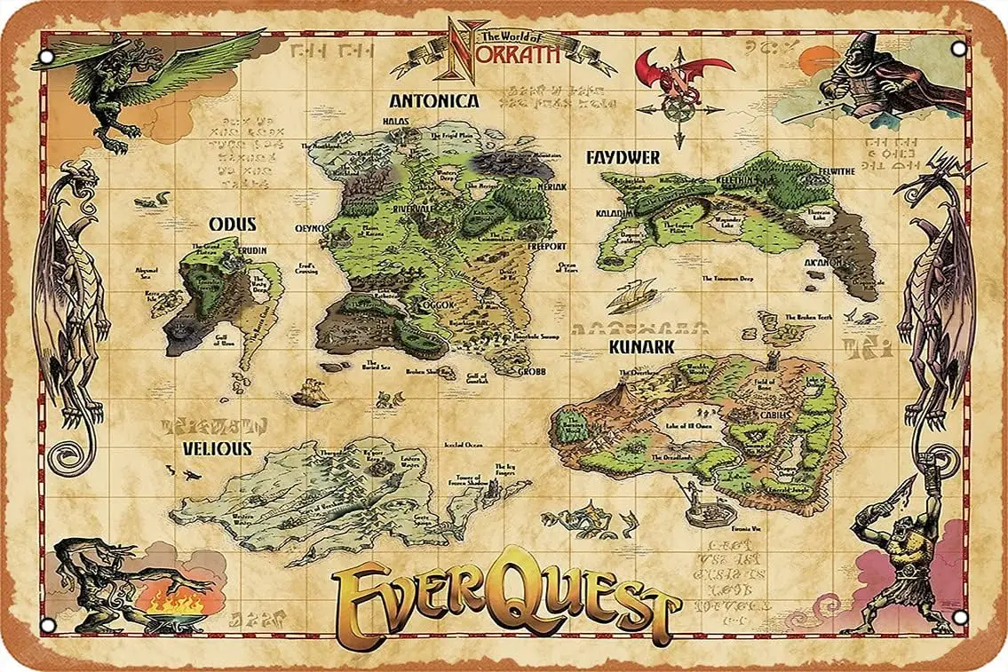 1p,Wall Decor Sign - Everquest World of Norrath Map Poster -  Inch Vintage Look Metal Sign,Bar, Man CAVE Art Decoration