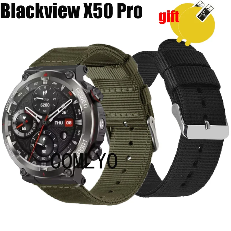 3in1 per Blackview W50 Pro SMART WATCH cinturino in nylon Canva cinturino pellicola proteggi schermo