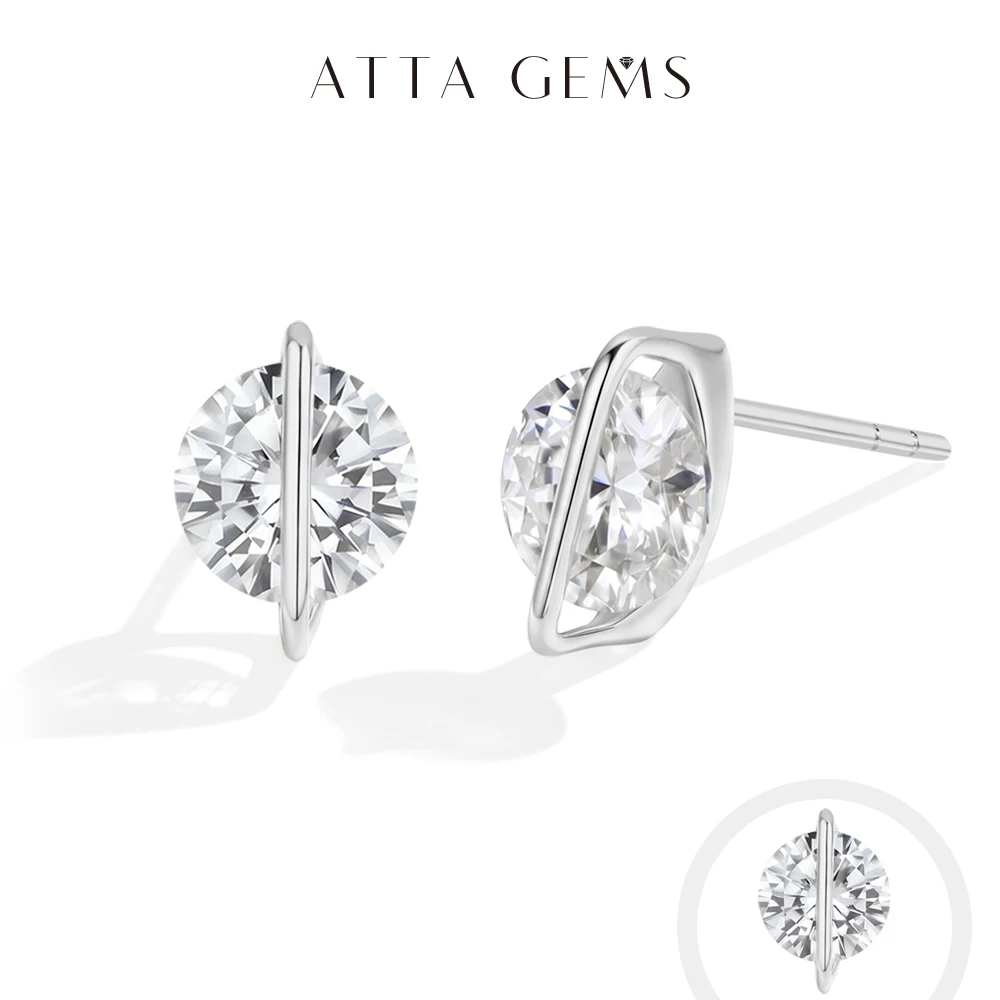 ATTAGEMS Round Cut 1.0CT Moissanite Stud Earrings Spinner Rings For Women Men Solid s925 SIlver Dainty Wedding Party Jewelry Set