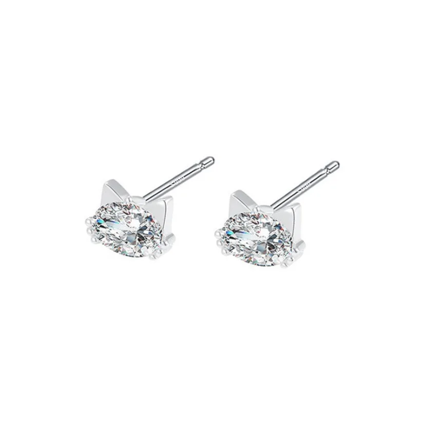 

s999 sterling silver high-end exquisite zircon kitten stud earrings women's simple fashion light luxury foot silver earrings who