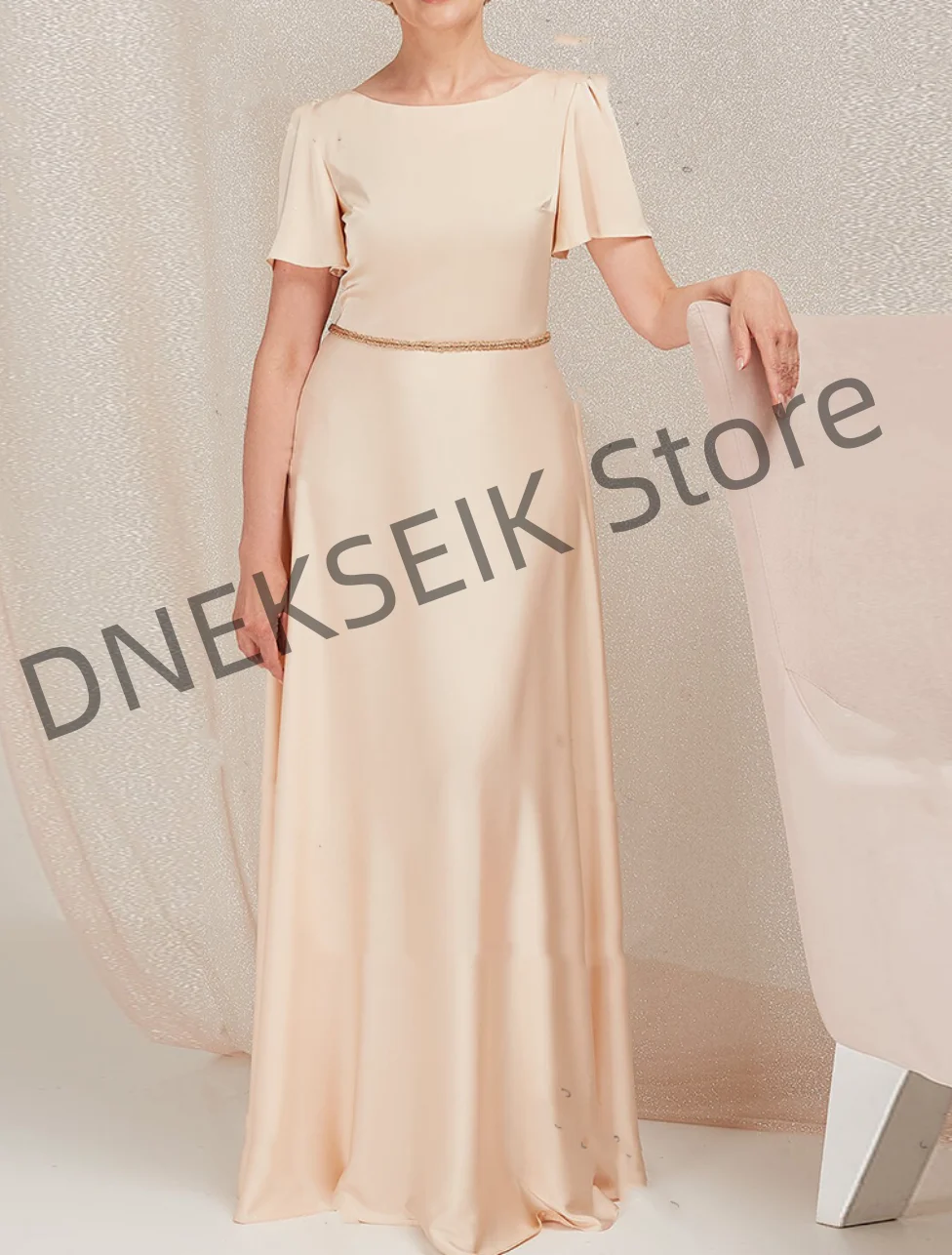 Elegant Pink Mother of Bride Dresses Wedding Square- Neck Floor Length Guest Formal Evening Dress/Bespoke Dress