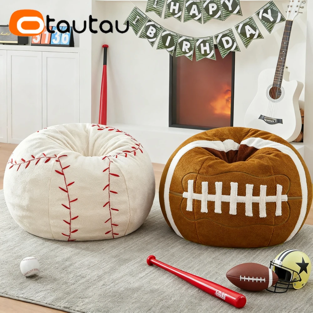 OTAUTAU Football/Basketball/Baseball/Rugby Bean Bag Cover Christmas Pouf DD227【No Filler Inside! Need Buy Filler By Yourself !】