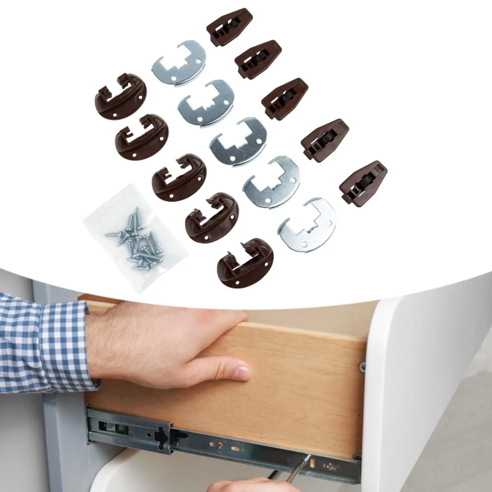 금속 뒷면 및 나사가 포함된 5개 세트 간편한 설치 서랍 슬라이드 세트(중앙 장착 서랍용) NightStand 서랍 시스템