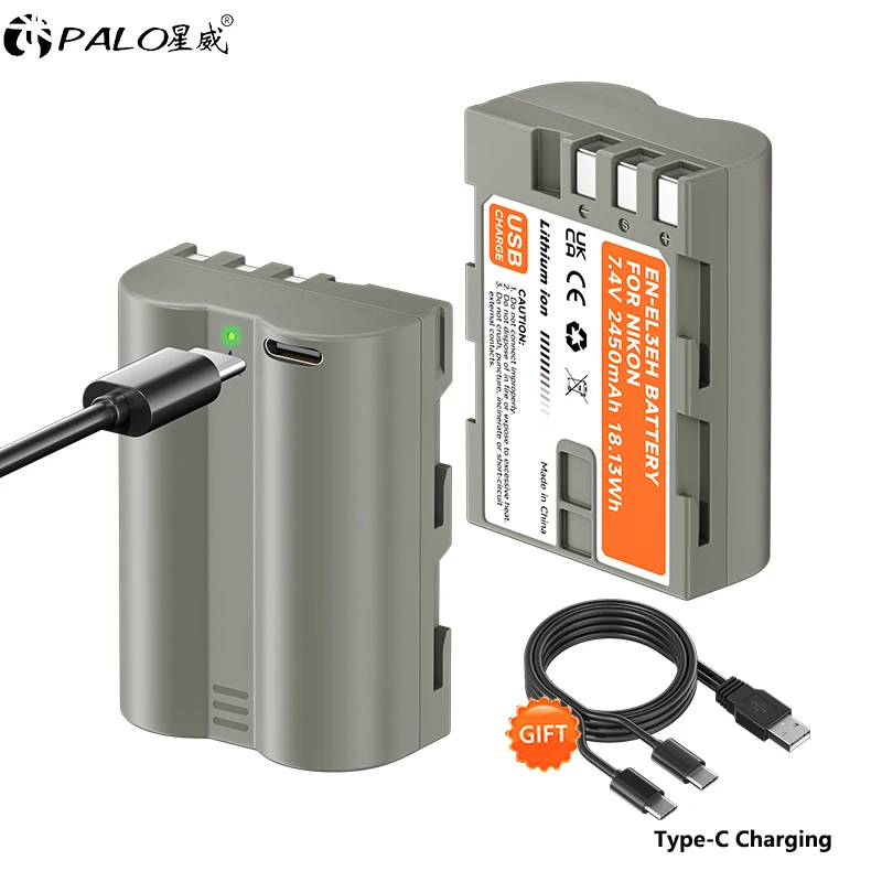 2450mAh EN-EL3E EL3E EN EL3E Battery With Type-C USB Charging for Nikon D100 D200 D300 D300S D50 D70 D70S D700 D80 D90 Camera