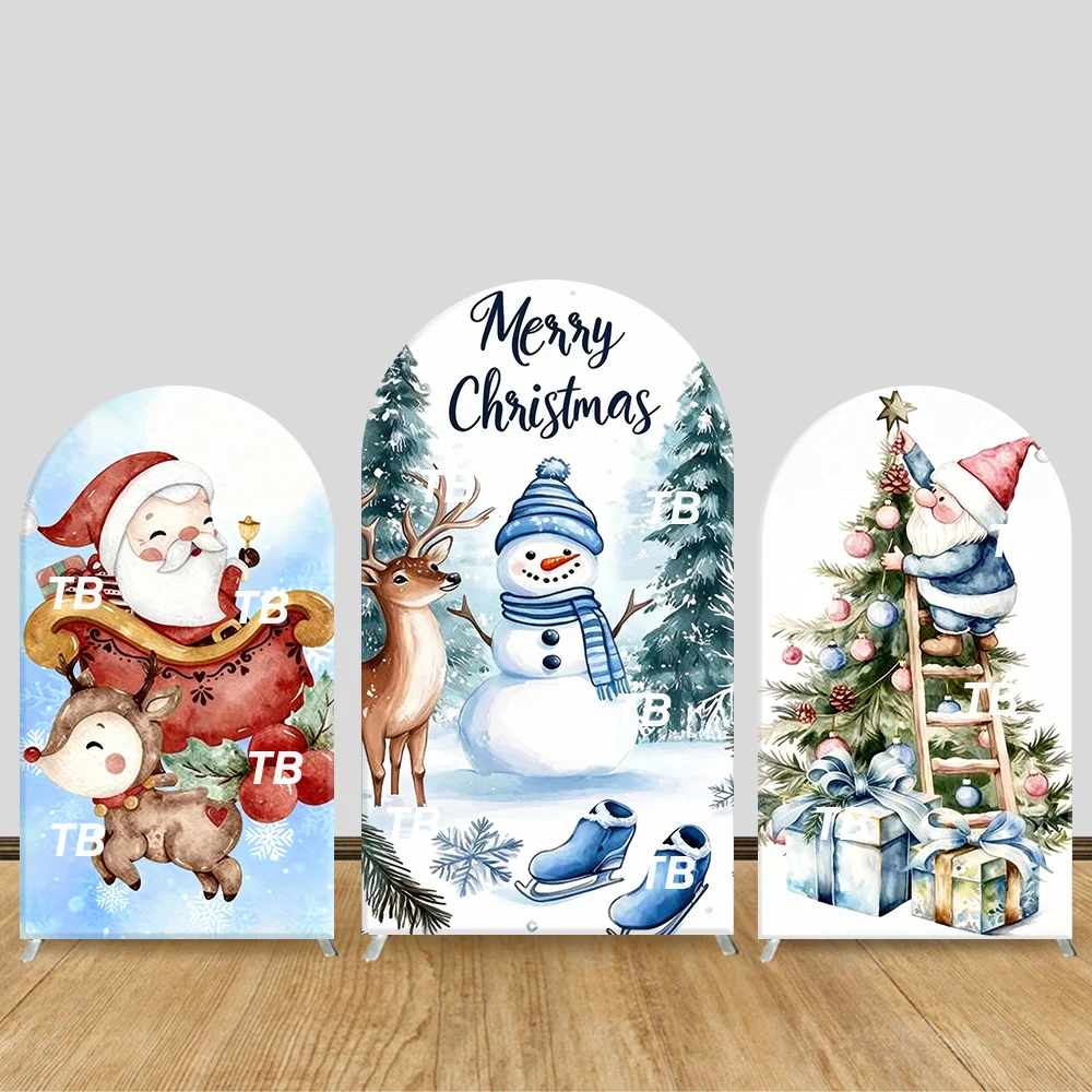 

Merry Christmas Arch Backdrop Cover Santa Snowman Gnome Theme Party Decor Photo Booth Background Holiday Celebration Supplies
