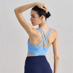 Women Sport Bra Gym Workout Top Cross Straps Yoga Clothes Crop Vest High Impact Fitness Bralette Push Up Running Tight Underwear