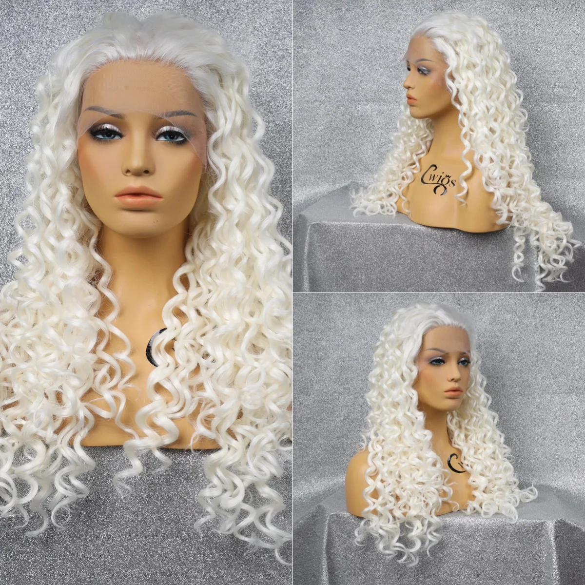 Front Lace Synthetic Comfortable Breathable White Wave Wig Heat Resistant Color-resistant Lightweight Prom Cosplay Wig